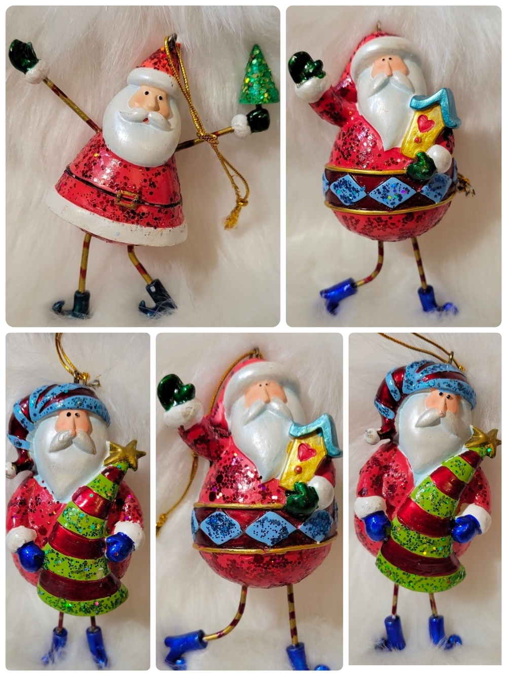 Pier 1 Glittery Santa ornaments Lot